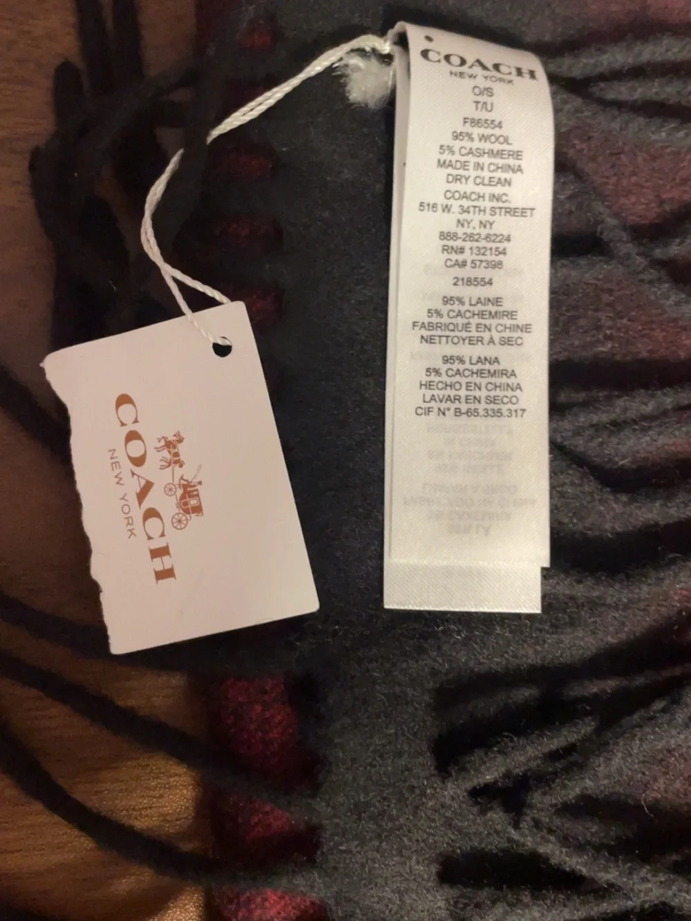 Coach New York Ombre Cashmere Scarf in Burgundy and Black